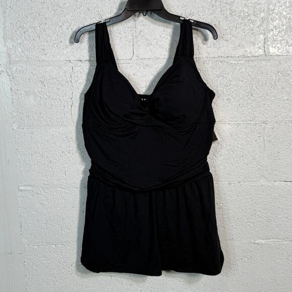 Anne Cole Plus Size Ruched Underwire Swimdress Black 18W MSRP $102 - Picture 1 of 7